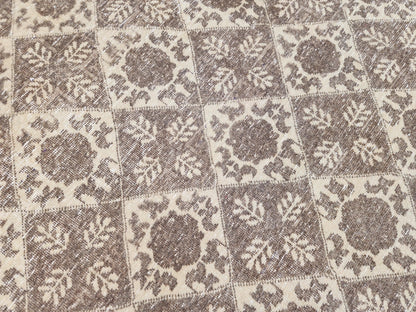 3x7 Vintage Area Rug, Brown Geometric Design Carpet, Hand Made Turkish Wool
