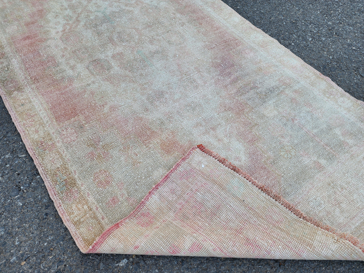 Handwoven Oushak Rug 3x6: Bohemian Turkish Wool Rug