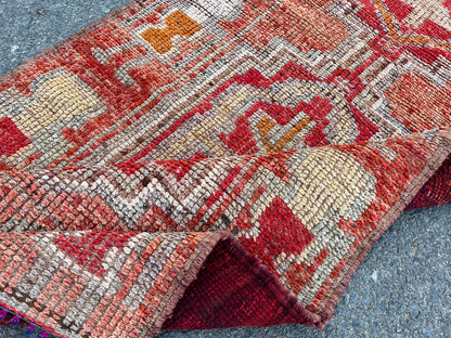 Vintage Herki Runner Rug 3x9: Handcrafted Bohemian Hallway Rug