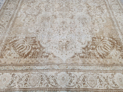 7x11 Hand Woven Wool Rug: Home Decor Rustic Decor, Beige and Brown Carpet