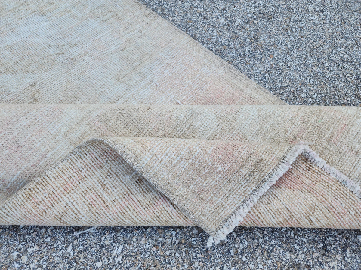 2x11 Neutral Turkish Oushak Runner Rug: Hand-Knotted Rustic Decor