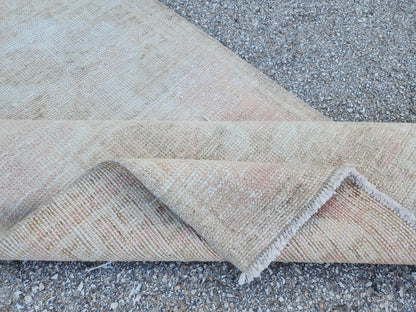 2x11 Neutral Turkish Oushak Runner Rug: Hand-Knotted Rustic Decor