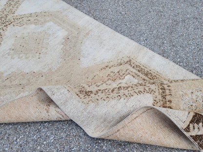 Neutral Runner Rug 3x13, Hand Knotted Rustic Boho Decor, White and Brown