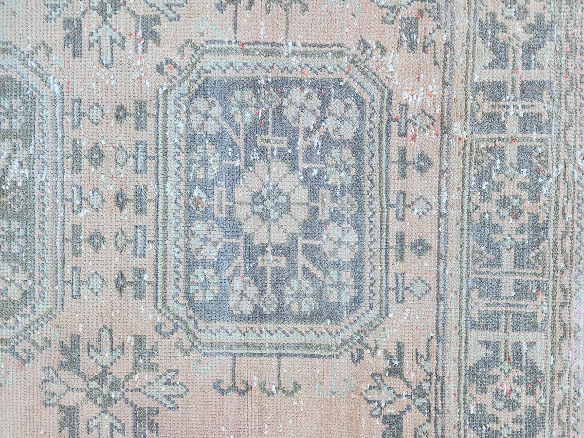 3x10 Turkish Runner Rug, Soft Red Geometric Design, Kitchen Boho Decor
