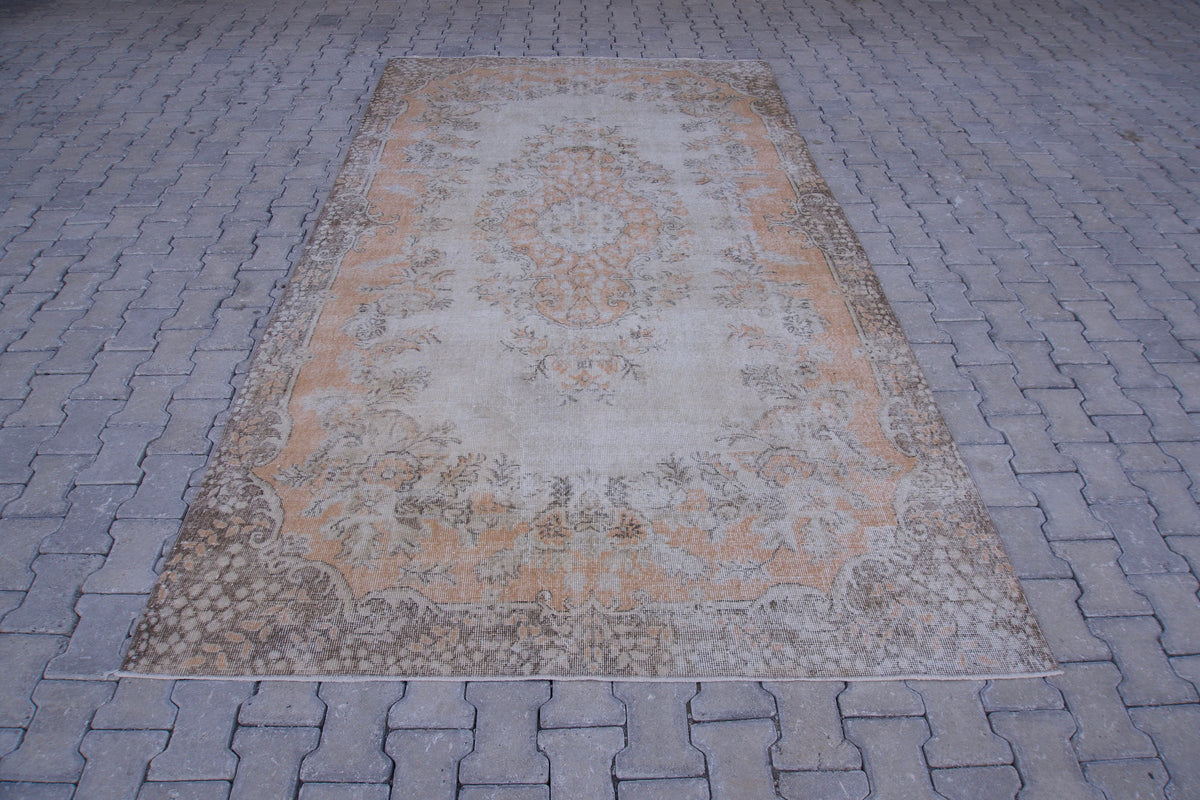 6x10 Vintage Turkish Oushak Rug: Handwoven Wool & Cotton