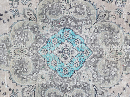 9x12 Vintage Brown Area Rug: Hand Knotted, Persian Medallion Design