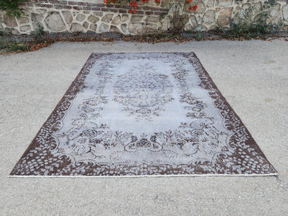 Gray Hand Made Rug 6x9, Oushak Turkish Area Carpet, Living Room Decor