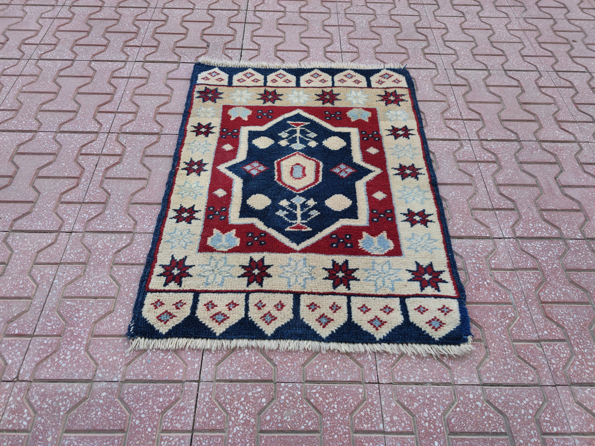 Vintage Handwoven Turkish Rug: Bohemian Oushak Small Rug (2x3)