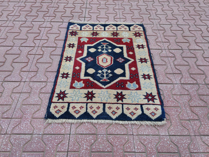 Vintage Handwoven Turkish Rug: Bohemian Oushak Small Rug (2x3)