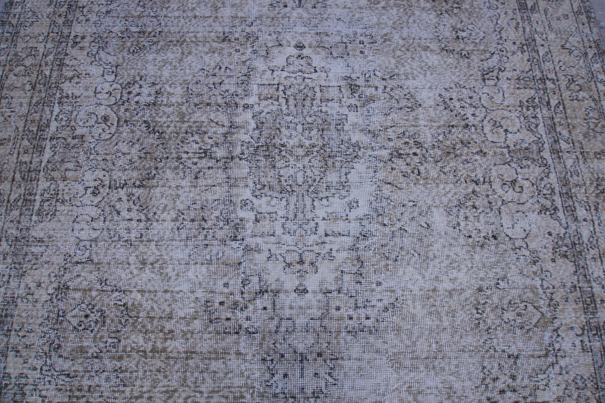 Neutral Area Rug 6x10, Handwoven Oushak Carpet, Grey Turkish Wool & Cotton