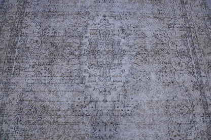 Neutral Area Rug 6x10, Handwoven Oushak Carpet, Grey Turkish Wool & Cotton