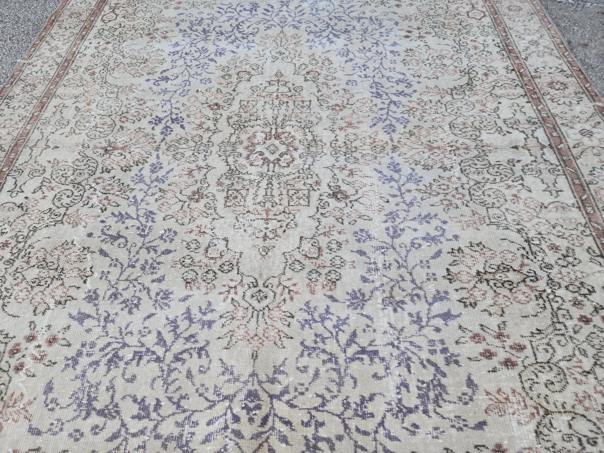 6x9 Oushak Neutral Rug: Hand Knotted Wool, Bohemian Home Decor