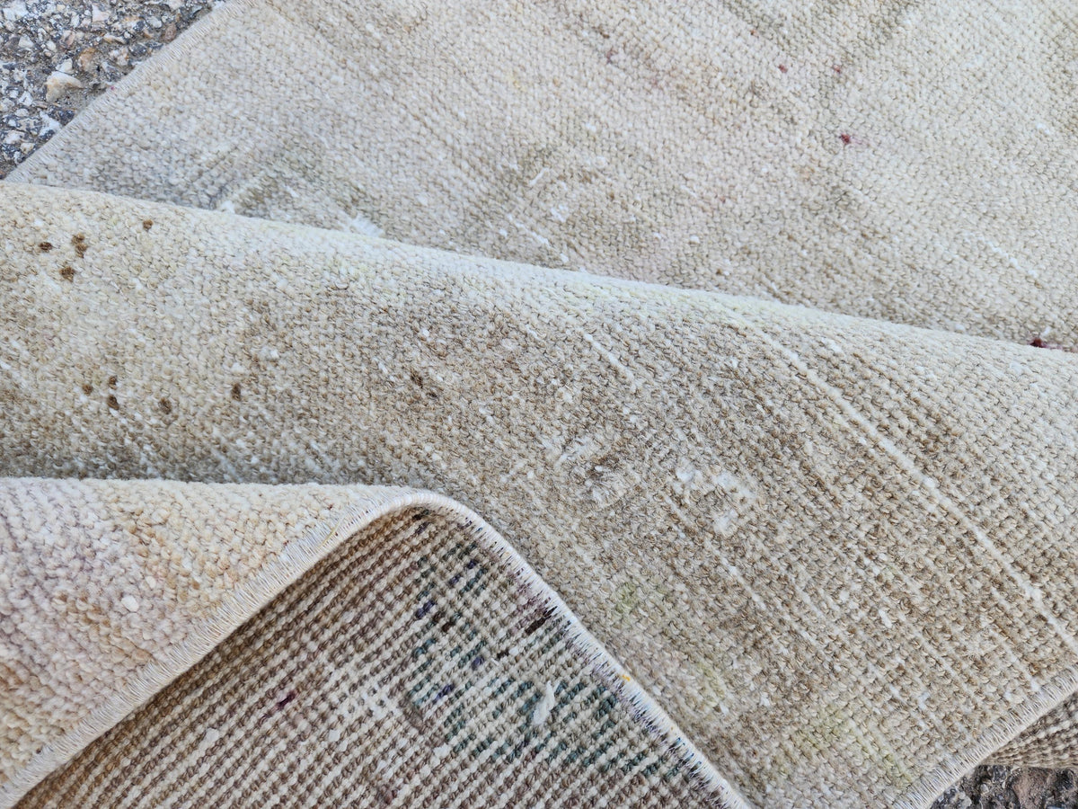 Hand Knotted Turkish Runner Rug 2x9: Neutral Geometric Farmhouse Decor