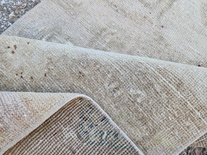 Hand Knotted Turkish Runner Rug 2x9: Neutral Geometric Farmhouse Decor