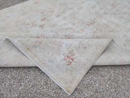 6x10 Turkish Wool Rug: Handwoven Floral Beige Oushak Rug