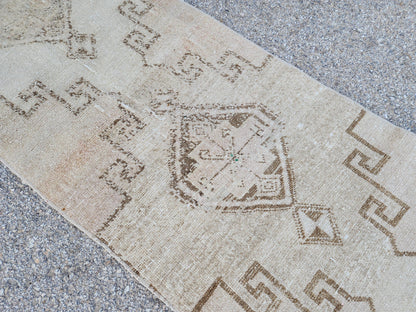 Hand Knotted Turkish Runner Rug 2x9: Neutral Geometric Farmhouse Decor