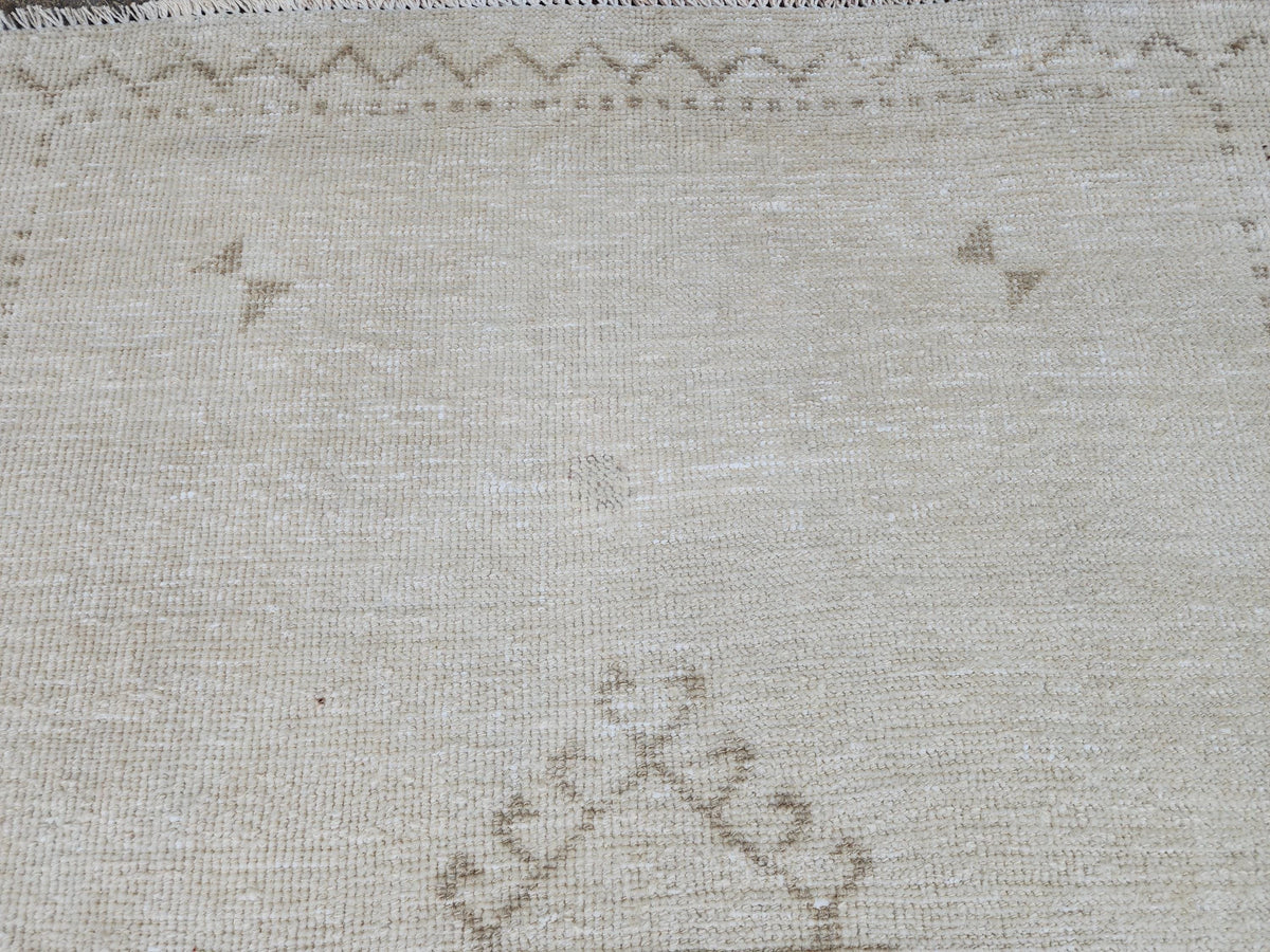 3x11 Turkish Runner Rug, Beige and Brown Hallway Carpet, Kitchen Soft Neutral Decor