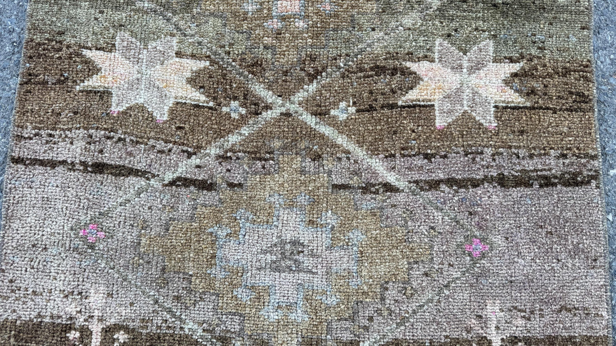 2x11 Wool Runner Rug, Hand Knotted Rustic Decor, Oriental Up Cycled Wool