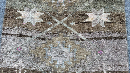2x11 Wool Runner Rug, Hand Knotted Rustic Decor, Oriental Up Cycled Wool