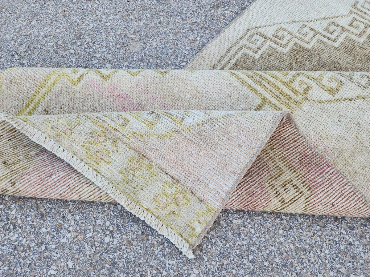 2x12 Neutral Rug, Hand Knotted Wool Turkish Runner, Farmhouse Stair Decor