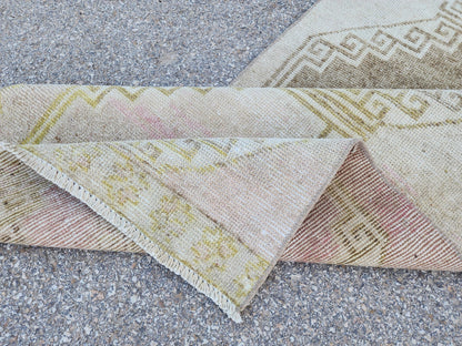 2x12 Neutral Rug, Hand Knotted Wool Turkish Runner, Farmhouse Stair Decor