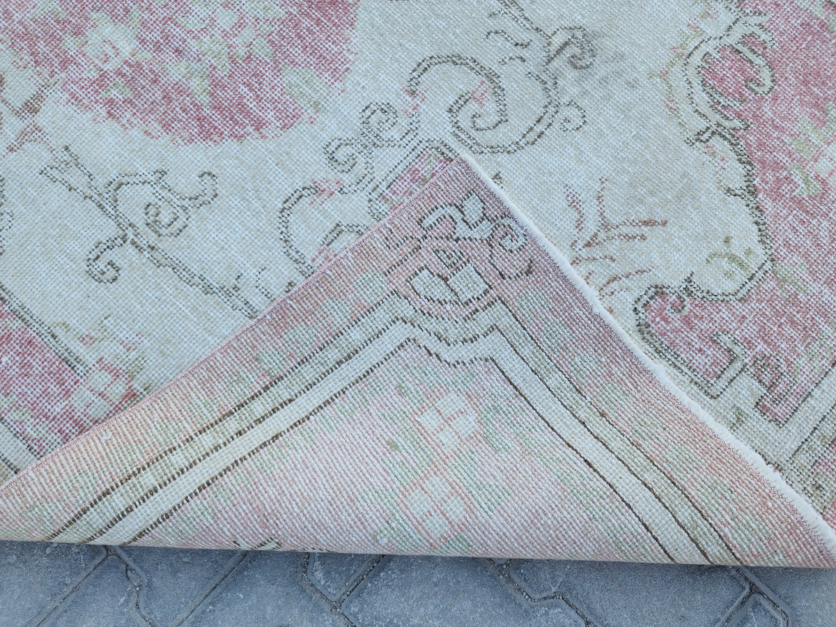 Handwoven Turkish Isparta Oushak Rug 4x7: Pink Wool Oriental Rug