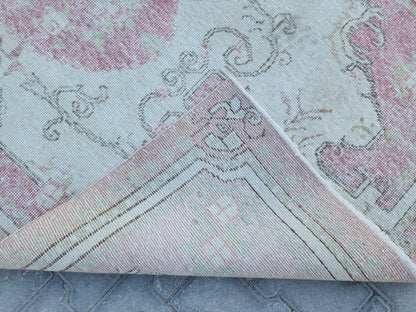 Handwoven Turkish Isparta Oushak Rug 4x7: Pink Wool Oriental Rug