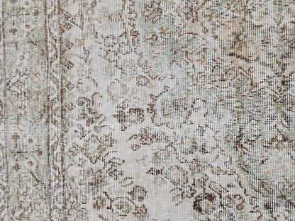Hand Knotted Turkish Rug 6x10: Neutral Beige Wool Oushak Rug