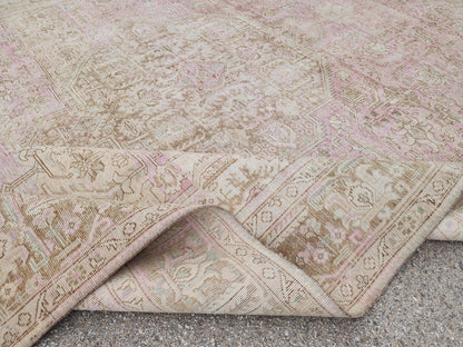 Vintage Hand Knotted Wool Rug 9×12 ft, Beige Geometric Oriental Persian Traditional Carpet