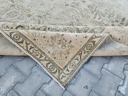 Hand Knotted Wool Area Rug 10x13: Beige Bohemian Patterned Rug