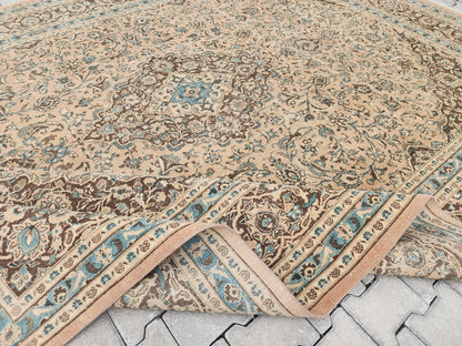 Neutral Persian Rug 9x12, Beige & Green Hand-Knotted, Neutral Living Room Decor