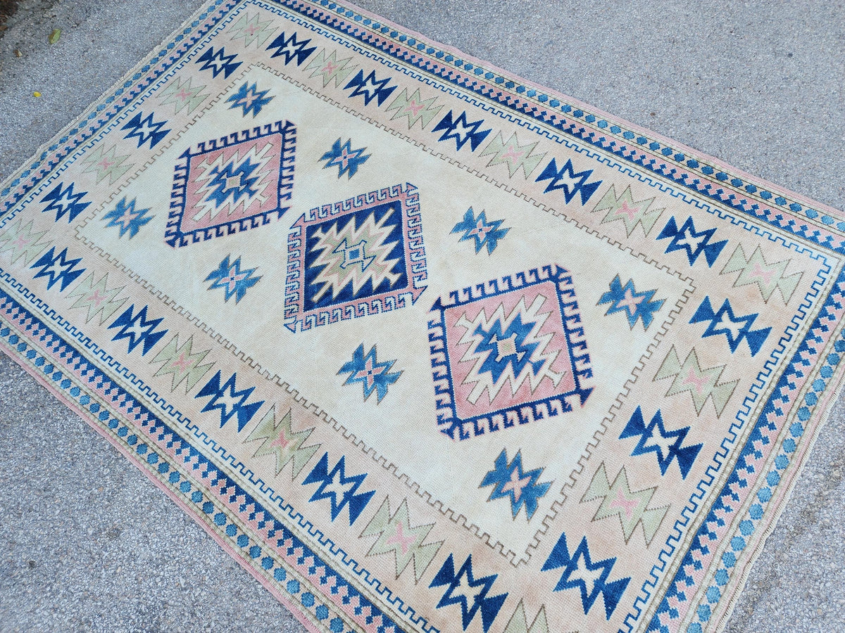 5x8 Neutral Wool Area Rug, Hand Made Turkish Area Carpet, Home Living Room Decor