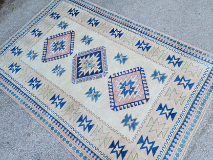 5x8 Neutral Wool Area Rug, Hand Made Turkish Area Carpet, Home Living Room Decor