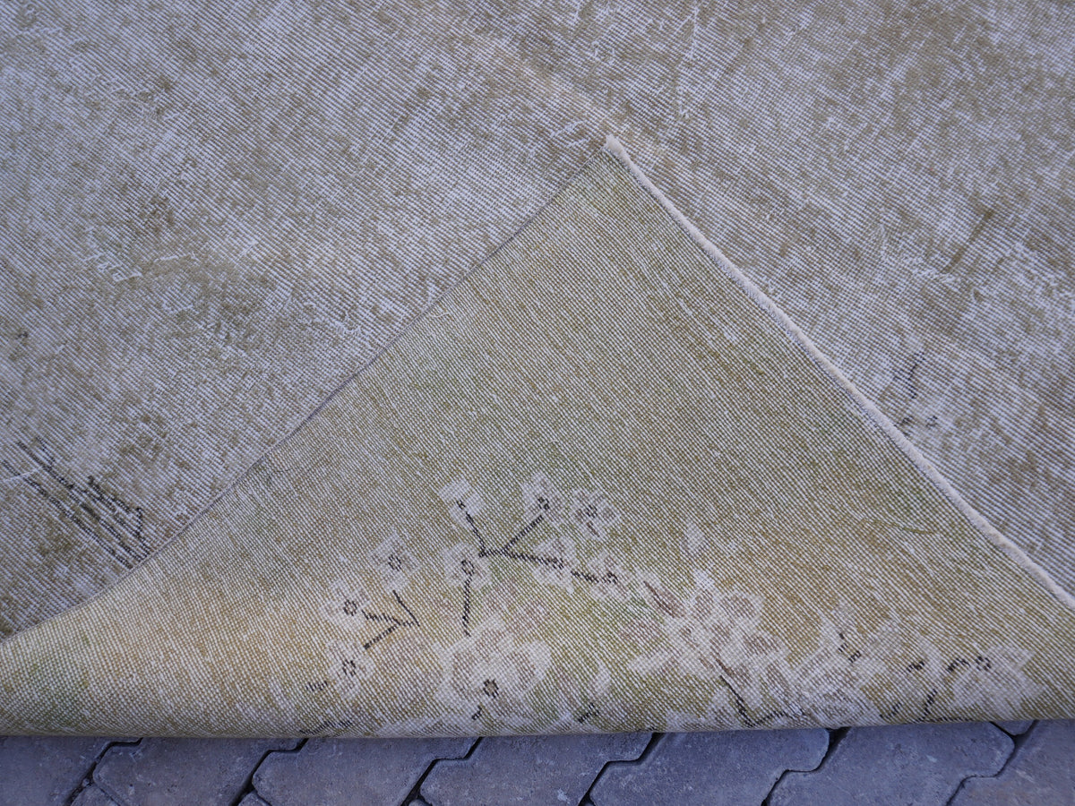 6x10 Neural Turkish Oushak Rug: Green Neutral Wool Bohemian Rug