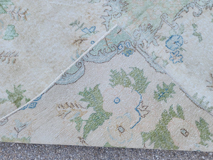 Neutral Oushak Rug 5x9: Hand-Knotted Wool Turkish Rug