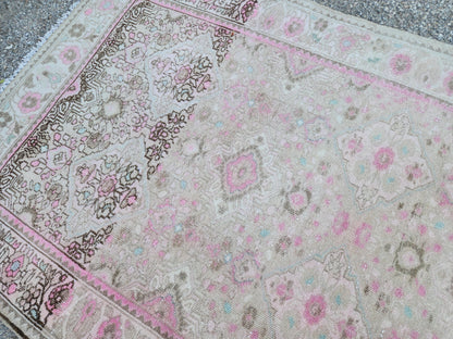 Vintage Neutral Runner Rug 3x9: Hand Knotted, Pink And Brown
