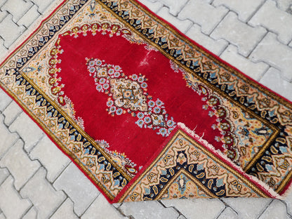 2x5 Vintage Turkish Oushak Rug: Red Antique Area Rug