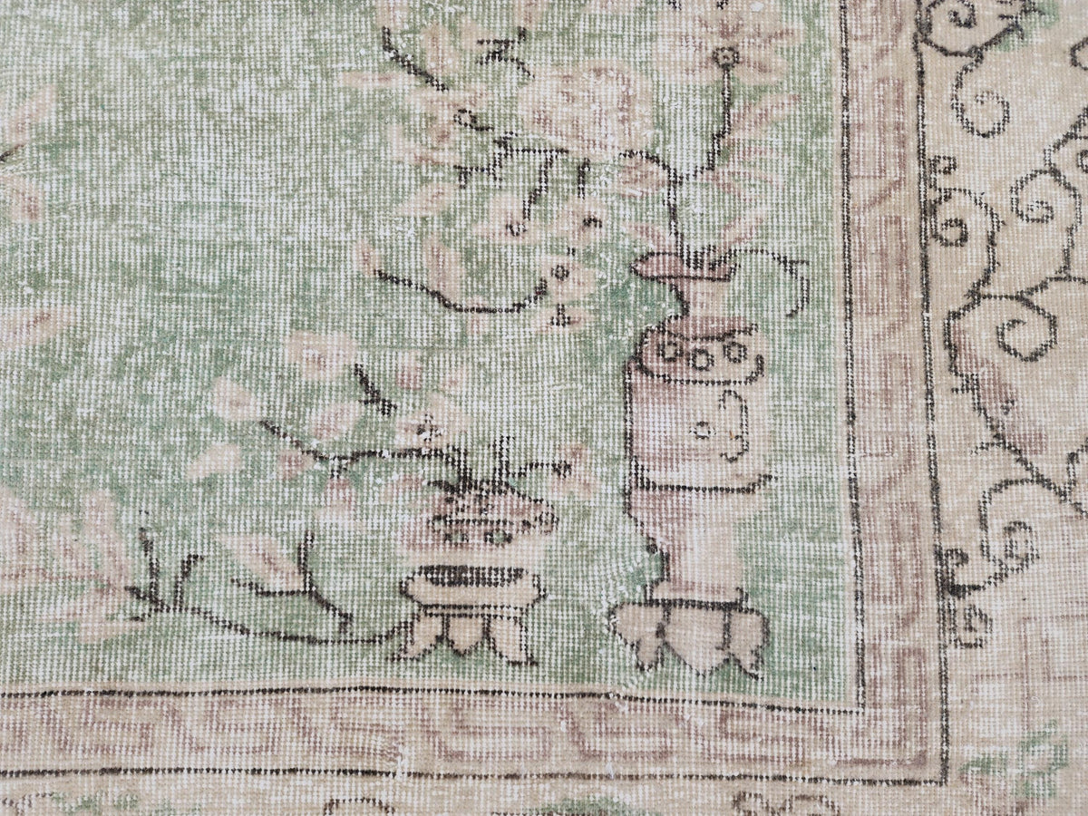 Green Turkish Oushak Rug 6x11: Handwoven Wool Isparta Carpet