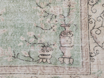Green Turkish Oushak Rug 6x11: Handwoven Wool Isparta Carpet