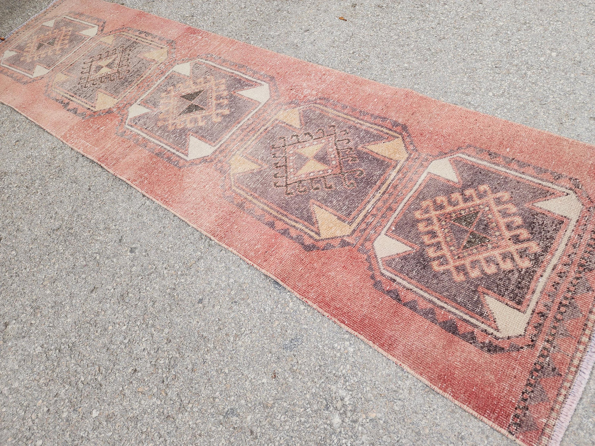 Turkish Runner Rug 2.6x9.8 ft, Oriental Hand Made Carpet, Hallway Rustic Runner