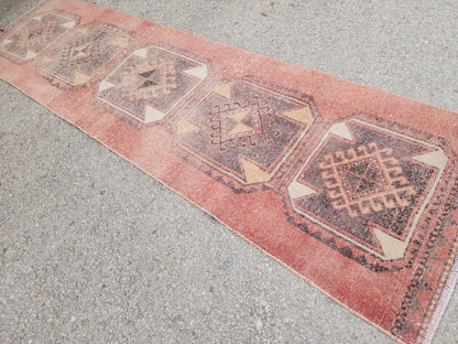 Turkish Runner Rug 2.6x9.8 ft, Oriental Hand Made Carpet, Hallway Rustic Runner