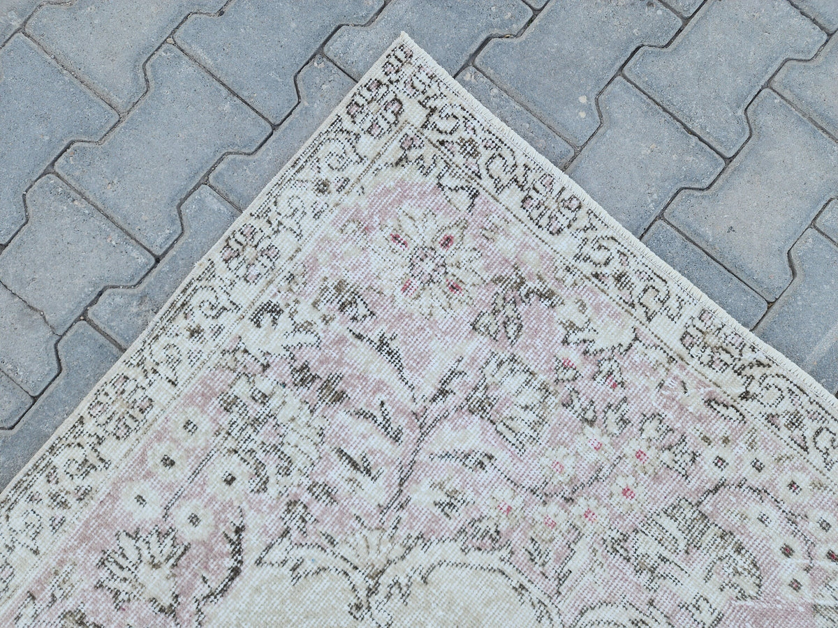 7x10 Oushak Rug: Beige Traditional Patterned Wool Carpet