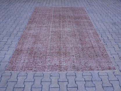 Handwoven Turkish Rug 7x10: Faded Red Wool & Cotton, Dining Room Decor