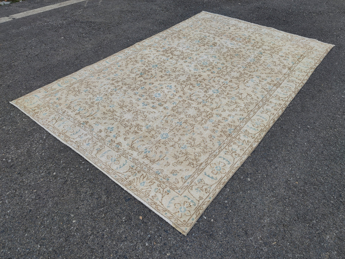 Handwoven Turkish Oushak Rug 5x8: Wool & Cotton Bohemian Rug