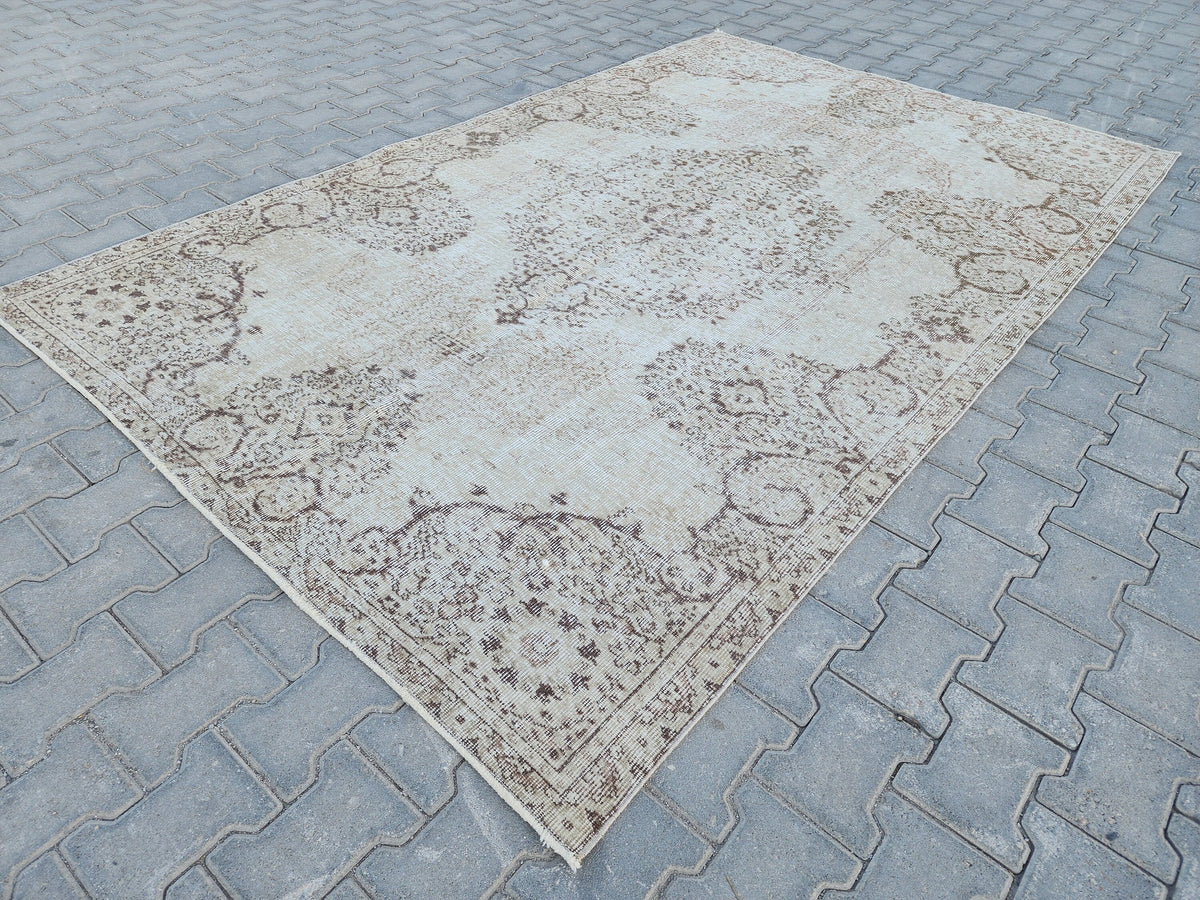 Dining Room Rug 6x10, Turkish Hand Knotted Carpet, Living Room Boho Decor