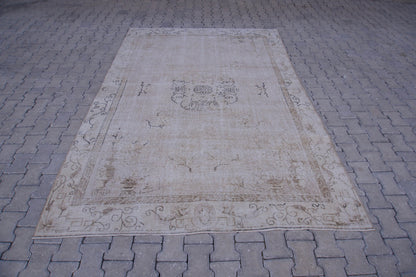 6x9 Handwoven Turkish Oushak Rug: Neutral Beige Wool, Oriental Style