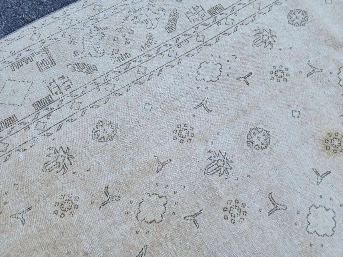 9x12 Neutral Area Rug, Turkish Hand Knotted Beige and Brown Wool, Farmhouse Decor