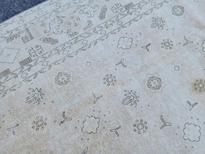 9x12 Neutral Area Rug, Turkish Hand Knotted Beige and Brown Wool, Farmhouse Decor