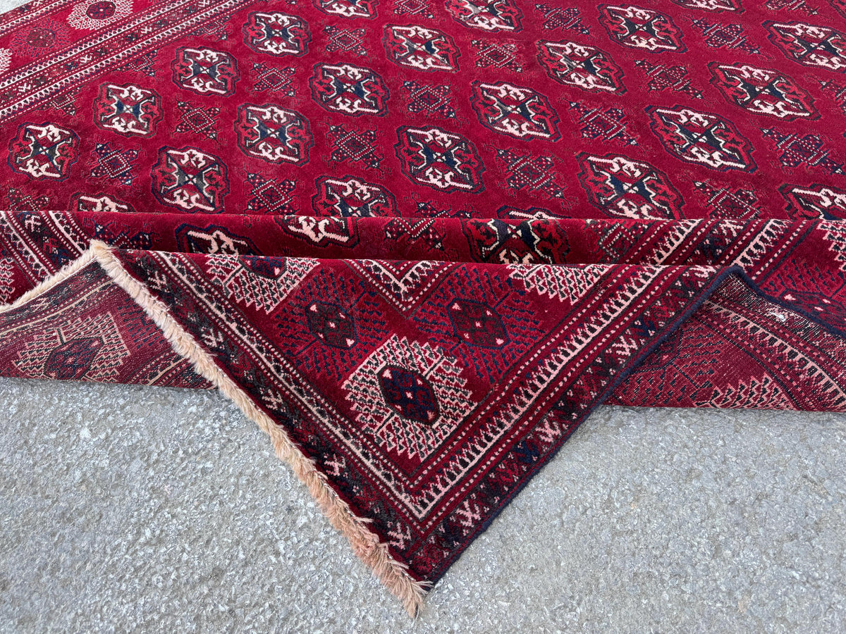 7x9 Handwoven Turkish Wool Rug: Vintage Red Accent Rug
