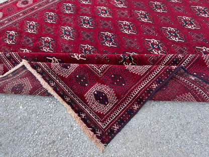 7x9 Handwoven Turkish Wool Rug: Vintage Red Accent Rug